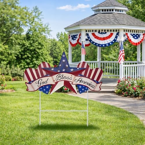Yookeer 4th of July Decorations Outdoor Metal Patriotic Sign with Stakes - Image 5