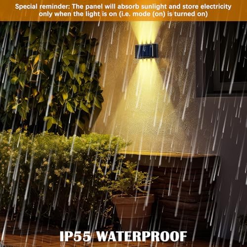 Rossesay 8 Pack Solar Wall Lights for Outside 3000K Warm Solar Fence Lights Up and Down Autumn LED Outdoor Decorative Waterproof Lamps Dusk to Dawn LED Lighting Wall Sconces for Outside Deck Garage - Image 4