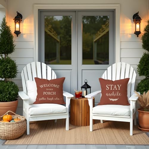 PANDICORN Outdoor Decorative Throw Pillow Covers 18x18 Inch Set of 2, Rust - Image 3