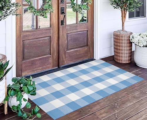 BUAGETUP Front Porch Rug 24"x51"Light Blue and White Washable Outdoor Rug - Image 7