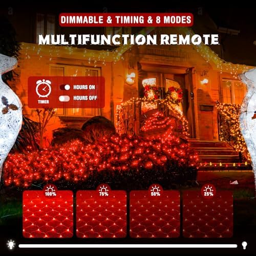 JMEXSUSS Red Christmas Net Lights Outdoor, 360 LED, 12ft x 5ft, Plug in - Image 4