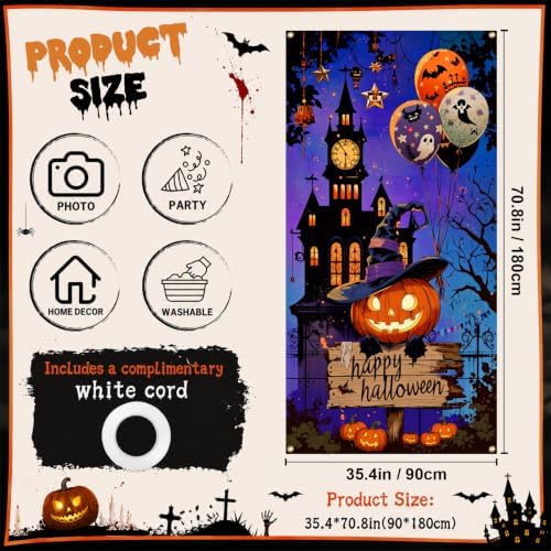 Halloween Door Cover, Fabric Front Door Porch Sign for Halloween Party - Image 2