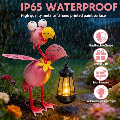 Solar Garden Lights Flamingo with Solar Lantern,Flamingo Statue Decor - Image 6