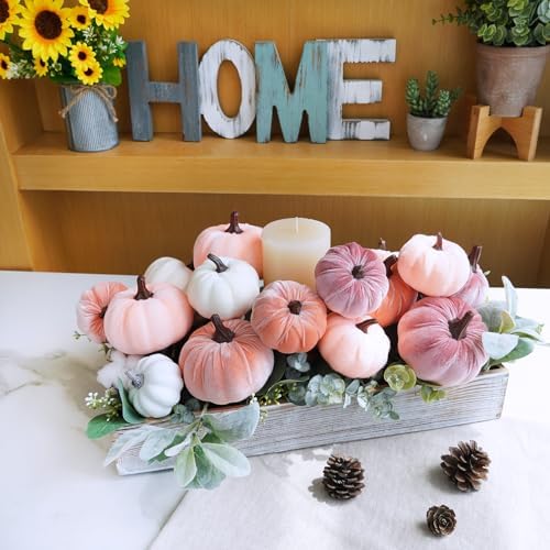 Winlyn 16 Pcs Assorted Artificial Velvet Pumpkins Blush Coral Pink Peach Cream Decorative Fabric Foam Pumpkins for Fall Wedding Baby Shower Thanksgiving Pastel Halloween Wreath Table Décor - Image 5