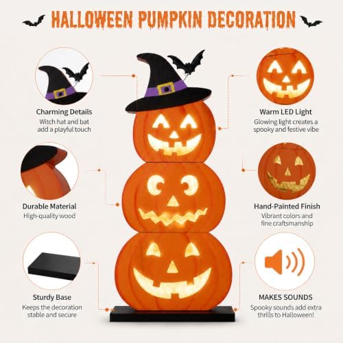 Halloween Decorations LED Light Up Pumpkin Decor Spooky Sound Porch Sign - Image 6