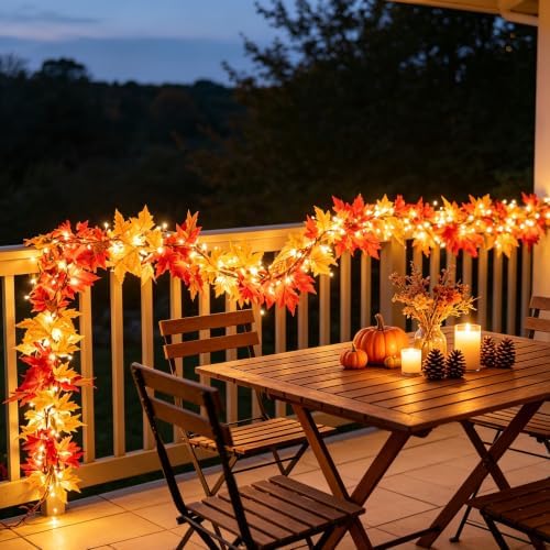 Fall Garland with Lights 9Ft Large Leaves Fall Decor Halloween Decorations - Image 6