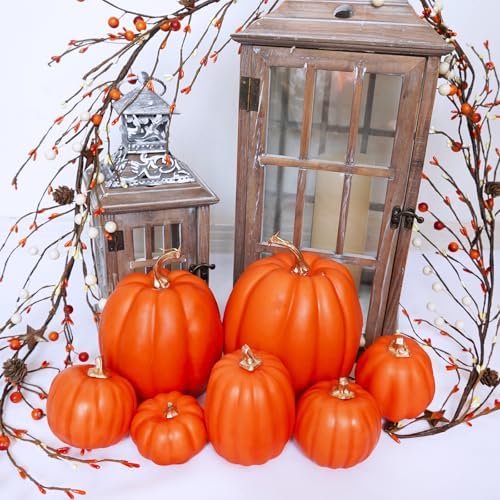 Winlyn 7 Pcs Assorted Harvest Orange Artificial Pumpkins Decorative Pumpkins Foam Pumpkins with Gold Stems for Fall Harvest Autumn Home Wedding Thanksgiving Halloween Party Table Centerpiece Décor - Image 5