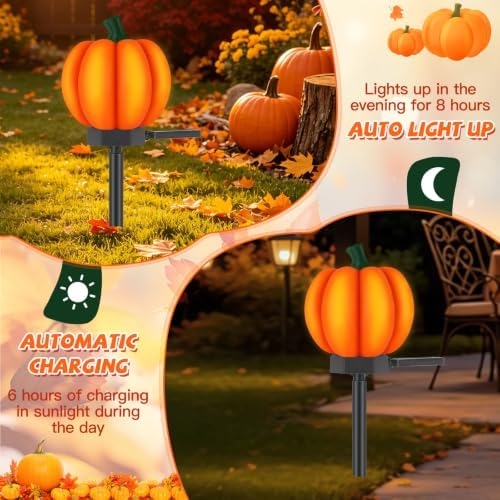 1 Pack Pumpkin Solar Lights Outdoor Halloween Decor Fall Solar Stake Light - Image 5