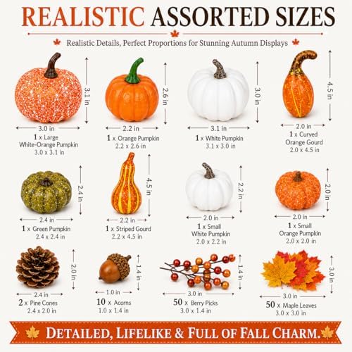 120-Piece Fall Harvest Decor Set with Artificial Mini Pumpkins and Gourds - Image 3