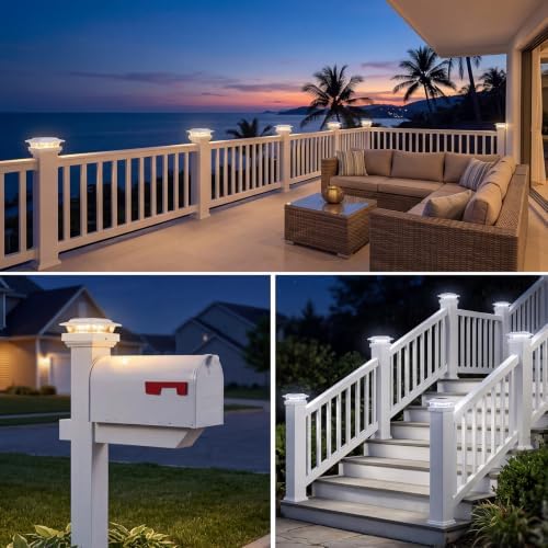 kolpop 4x4 Solar Post Cap Lights Outdoor 4Pack- 3 Color Temperatures&2 Level Brightness, IP65 Waterproof, 16 LED Fence Deck Post Light Solar Powered Only for 4×4/3.5×3.5 Wood/Vinyl Posts(White) - Image 6
