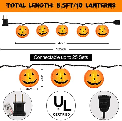 PASUTO Halloween Decorations Light Halloween Pumpkin Lantern String Lights, 10 Pack Jack O Lanterns Pumpkins Lights Plug in, 8.5FT Mini Pumpkin Light Connectable Indoor/Outdoor Halloweens Decorations - Image 2