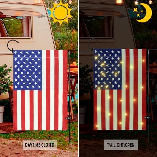 Lighted American Garden Flag 12 x 18 Inch Double Sided Burlap Led 4th of July USA Garden Flag for Independence Day Party Yard Outdoor Decoration - Image 2