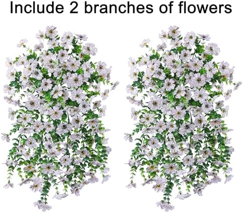 INSPRING Artificial Faux Outdoor Outside Flowers Plants, 2 PCS Fake Silk UV Resistant Look Real White Daisy Trailing Vines for Front Door Porch Planter Urn Patio Balcony Decoration - Image 2