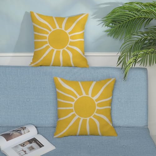 Summer Pillow Covers 16x16 Inch Set of 2, Yellow Sun Decorations Outdoor Throw Pillows Boho Summer Sunshine Sunrise Pillowcase Linen Decor Square Modern Farmhouse Cushion Case for Couch Sofa - Image 3