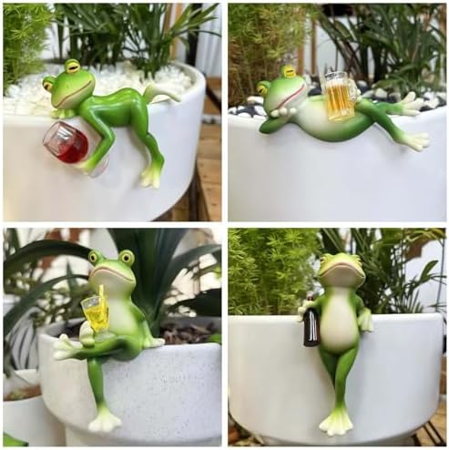4 PCS Tipsy Frog Statues Pot Hugger Decorations for Plant, Miniature Frog Figurines Women Gifts Garden Decor Outdoor Plant Hangers Decor for Yard,Flower,Lawn Ornament - Image 2