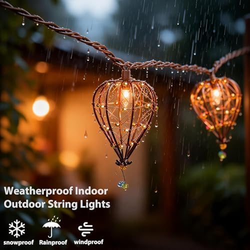 Outdoor Decorative String Lights, Beaded Copper Wire Teardrop Lantern String Lights, Incandescent Patio String Lights Plug in for Outside, Connectable Weatherproof for Home Pergola Bedroom Porch Party - Image 5