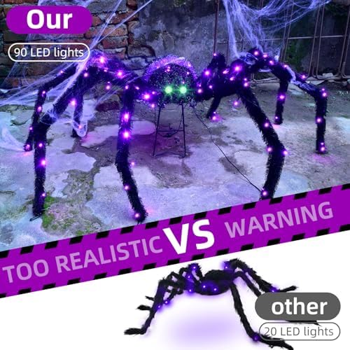 Halloween Decorations Outside Giant Spider - HOYECHI Outdoor Halloween Decor Lighted Spider 4.2FT, Light Up Spider with 90 LED Lights, Ground Stakes, for Front Yard Porch Gardens Lawns Party - Image 3