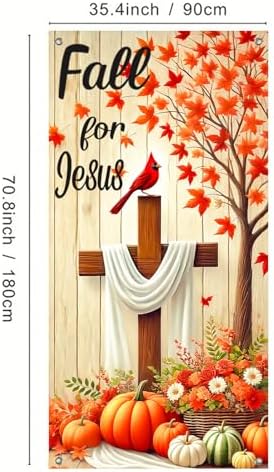 BlissYard Fall for Jesus Door Banner Cross Harvest Decor 35 x 71 Inch - Image 3