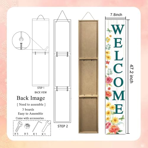 Welcome Sign for Front Door, Spring Flower 47"X8" White - Image 4