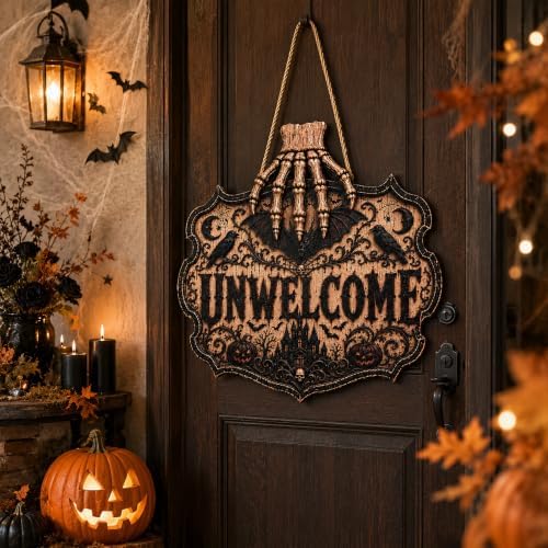 Halloween Decorations - Gothic Unwelcome Wooden Sign for Front Door - Image 2