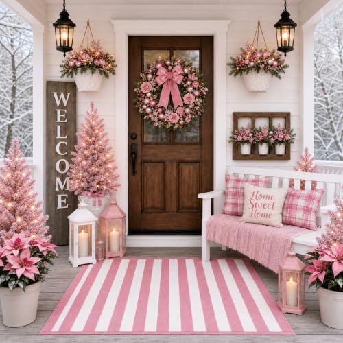 Duraaamo Christmas Pink Striped Rug 2.3' x 3.6' for Candyland Outdoor Decor - Image 3