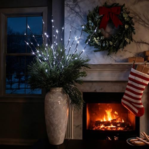 AMARS 3pcs Lighted Artificial LED Branch Lights with Timer Battery Operated Christmas Fairy Spirit Decorative Twig Tree Decorations for Vase Home Living Room (29inch, Auto 6H ON/18H Off, White) - Image 2