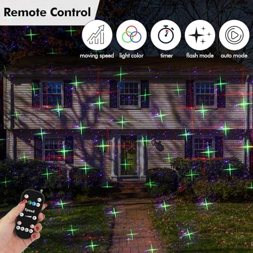 Poeland 8 Patterns Christmas Laser Projector Lights, Outdoor Garden Decorative Lights with Remote Control and Security Lock for Indoor Outdoor Home Garden (Red, Green, Blue) - Image 3