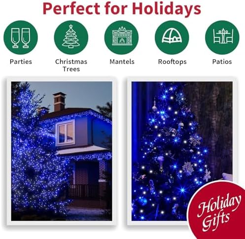 LAMPHOME 66FT 200 LED Blue White String Lights, 16 Modes Plug In Mini Fairy Lights, Waterproof Outdoor Christmas Lights for Hanukkah Xmas Tree Garland Bedroom Ocean Party July 4th Patriotic Decoration - Image 6
