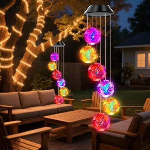 Solar Wind Chimes for Outside,Color Changing Colorful Rose Ball Solar Hanging Lights Outdoor,Waterproof Outdoor Solar Powered Lights for Garden Patio Yard Home,Gifts for Mom - Image 6
