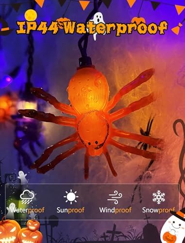 7Ft Halloween Spider Curtain String Lights Outdoor Waterproof, 25LED Plug-in Halloween Decorations with 10 Colorful Spider Lights, Spooky Party Decor for Haunted House, Patio, Porch, Yard, Window - Image 3