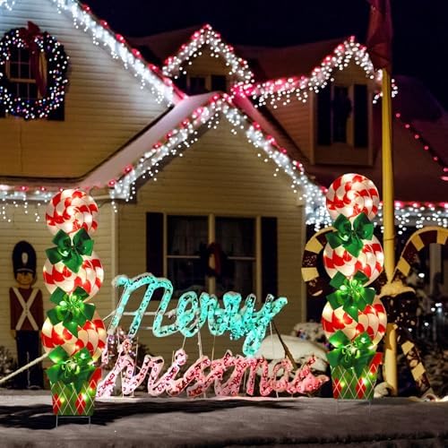 Skylety 2 Sets Christmas Candy Cane Outdoor Decorations with Yard Stake LED - Image 2