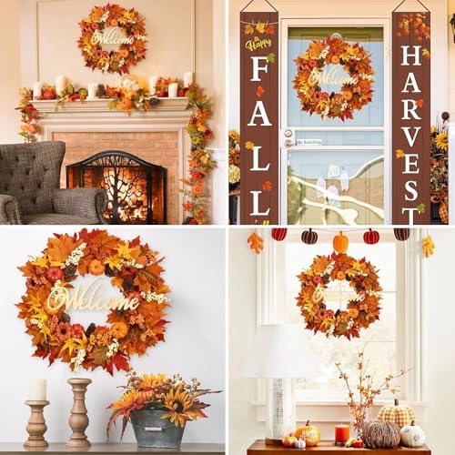 Waipfaru 22" Fall Decor, Fall Wreaths for Front Door, Autumn Wreath - Image 6