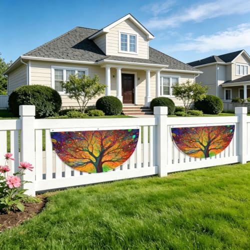 Tree Leaves Colorful Semicircular Hanging Decorative Bunting Flag 2pcs - Image 5