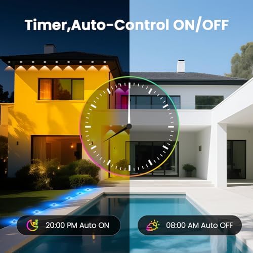 Led Outdoor Ground Lights, Permanent Outdoor Lights for House with RGB Color Changing, Bluetooth Music Sync, IP67 Waterproof, Timer for Eaves Swimming Pool, Beach, Grassland (200 FT) - Image 3