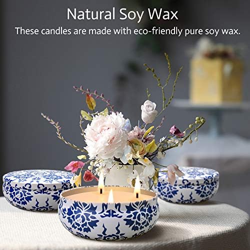 Hausware Citronella Candles Outdoor & Indoor - Large 13.5 oz Scented Candles Set 3 Pack Natural Soy Wax citronella Candles for Garden Patio Yard Home Balcony Camping Backyard (Light Blue) - Image 3