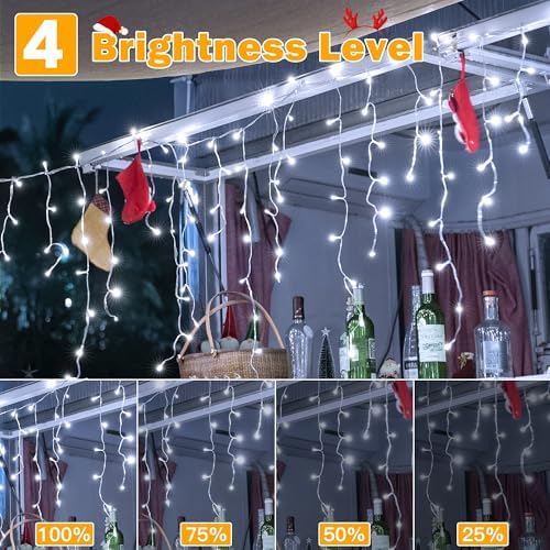 Ollny Icicle Lights for Outside 720LED 60FT, Cool White Christmas Lights with Remote 8 Modes Dimmable, Waterproof Connectable Timer Hanging Light for House Outdoor Yard Indoor Decorations - Image 5