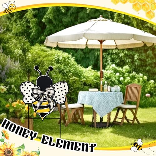 Weysat Summer Yard Sign Polka Dot Bee Metal Decoration Outdoor 13.7 Inch Summer Decoration for Home Outdoor Honey Bee Welcome Porch Decor with Stakes Waterproof for Garden Patio Lawn Party Walkway - Image 6
