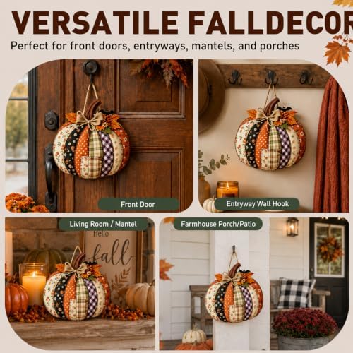 Autumn Retro Patchwork Pumpkin Door Hanging with Lights，J - Image 7