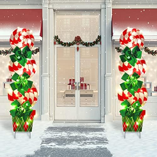 Skylety 2 Sets Christmas Candy Cane Outdoor Decorations with Yard Stake LED - Image 4