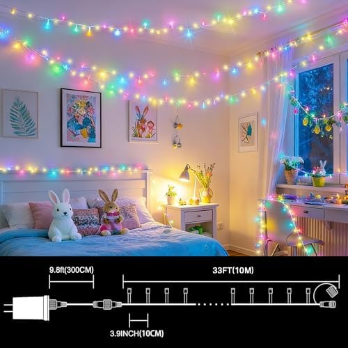 LAMPHOME 33ft 100 LED Christmas String Lights Plug in, Pastel Twinkle Fairy Lights with 16 Modes, Warm & Multicolor Colored Easter Outdoor Indoor Decorations for Spring Xmas Wedding Party - Image 4