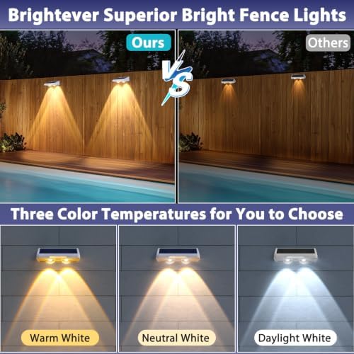 Brightever Solar Fence Lights White 8-Pack, 3 Modes (3000K/5000K/6500K) - Image 4