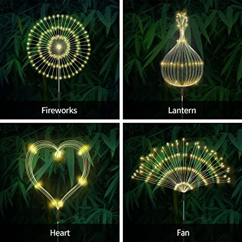 Solar Outdoor Warm White Garden Lights, 4 Pack Firework With 120 LED Starburst String 8 Modes Fairy With Remote, for Wedding Christmas, Lawn Backyard Party Patio Decoration - Image 2