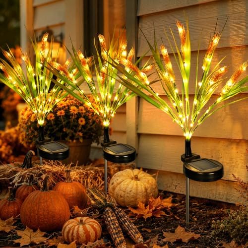 GIGALUMI 3 Pack Solar Wheats Outdoor Fall Decor, 2 Modes, Yellow by GIGALUMI
