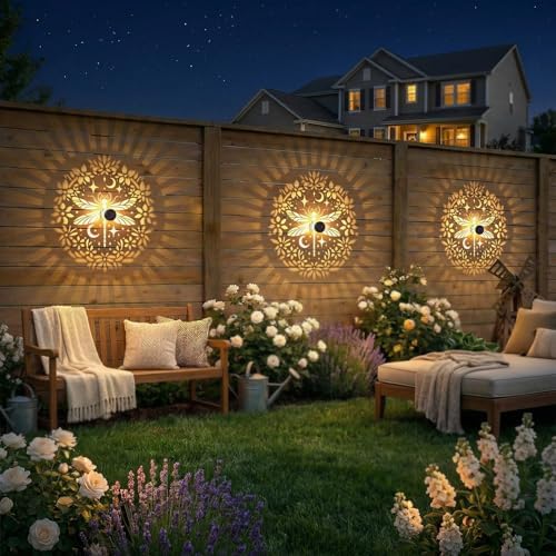 2 Pack Solar Fence Lights Metal Solar Powered Outdoor Wall Deck Step Lights Dragonfly Floral Theme Waterproof Fence Light for Garden Post Patio Backyard Yard Decor, Gardening Gifts for Women Mom - Image 2