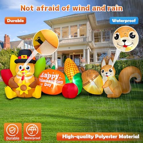 8FT Thanksgiving Inflatables Outdoor Decoration Inflatable Turkey Squirrel Pumpkin, Built in LED Lights Blow Up Yard Decorations for Fall Holiday Party Garden Lawn Décor - Image 5