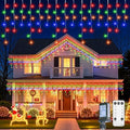 Icicle Lights Outdoor - 66 FT 736 LED Icicle Christmas Lights with 138 Drops, 8 Modes Icicle String Lights with Remote & Timer, Waterproof Fairy Lights for Roof Patio Tree House Decor, Multicolor by Brightown