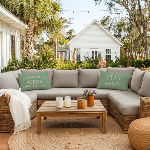 PANDICORN Outdoor Throw Pillow Covers 12x20 Inch Set of 2, Eucalyptus Green - Image 3