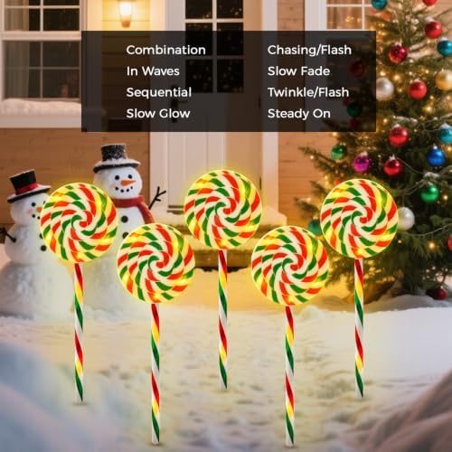 Outdoor Christmas Decorations, Lollipop Pathway Lights, 5 Pack - Image 6