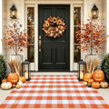 Fall Outdoor Rug Orange Buffalo Plaid Outdoor Rug Cotton Hand-Woven Buffalo Check Rug Layered Doormats for Front Door/Front Porch/Farmhouse/Entryway/Patio by CAINANEL