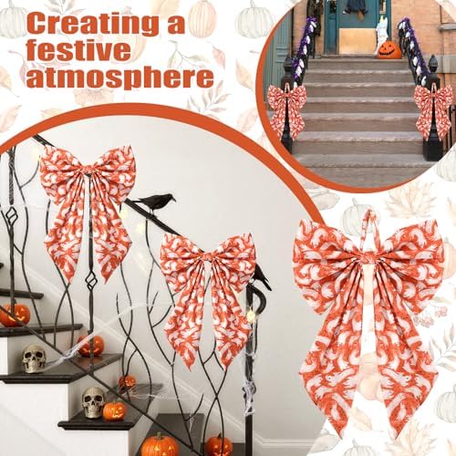 Suncalla 2 Pcs Orange Halloween Ghost Wreath Bows 18'' x 12'' - Image 3